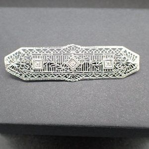Antique / Vintage OSTBY BARTON 14K White Gold and Diamond Brooch.